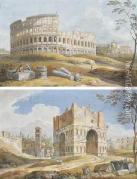 View Of The Colosseum, Rome Oil Painting - Jan Frans Van Bloemen (Orizzonte)