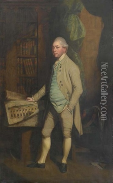 Portrait De William, 6th Earl Of Craven, Tenant Le Plan Du Manoir De Benham Oil Painting - Thomas Beach