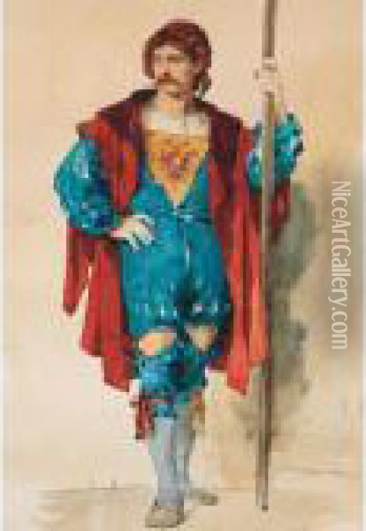Soldat In Historischem Kostum Des 16. Jahrhunderts Oil Painting - Albert Anker
