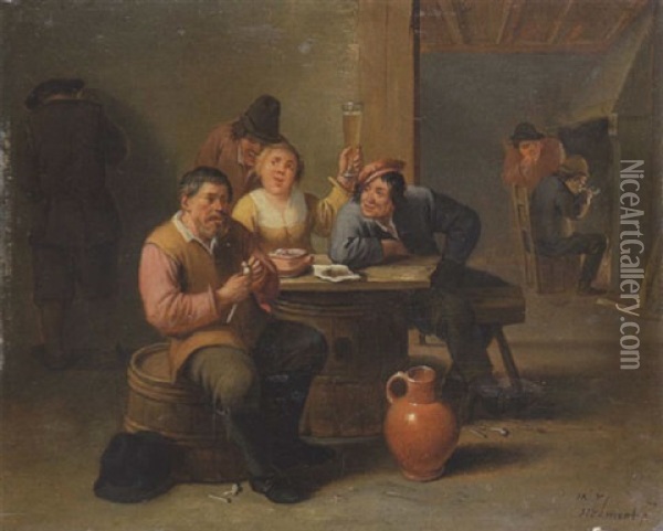 Zecher Und Raucher Am Tisch Oil Painting - Matheus van Helmont