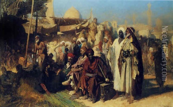 A Cairo Marketplace Oil Painting - Carl Leopold Mueller