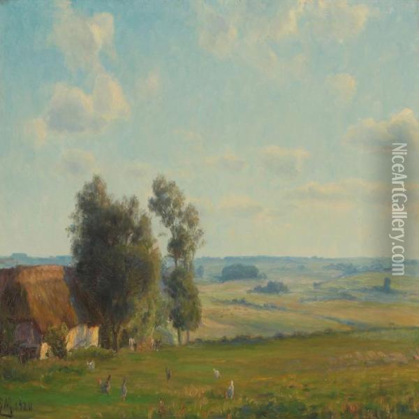 Landscape With Farmhouse And Animals Oil Painting - Emilie Mundt