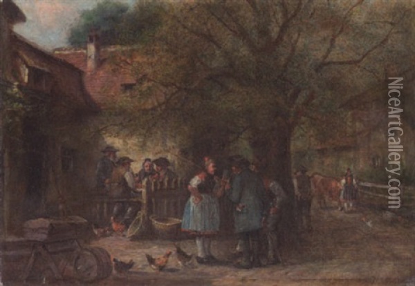 Schwalmer Bauern Beim Gesprach Unter Der Dorfeiche Oil Painting - Julius F. Dielmann