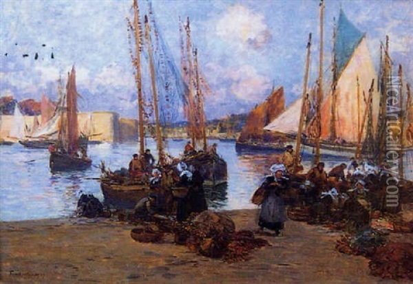 Dechargement Des Sardines Au Port De Concarneau Oil Painting - Fernand Marie Eugene Legout-Gerard