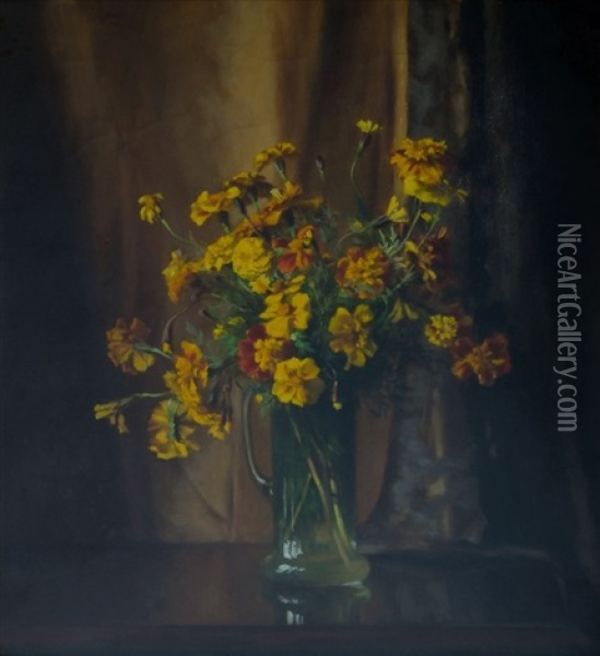 Yellow Floral Still Life Oil Painting - Carl Hampel
