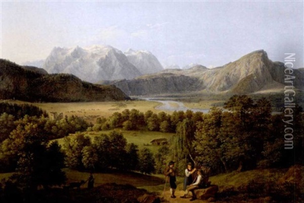 Vorarlberger Landschaft Mit Blick Ins Illtal Oil Painting - Jakob Gauermann