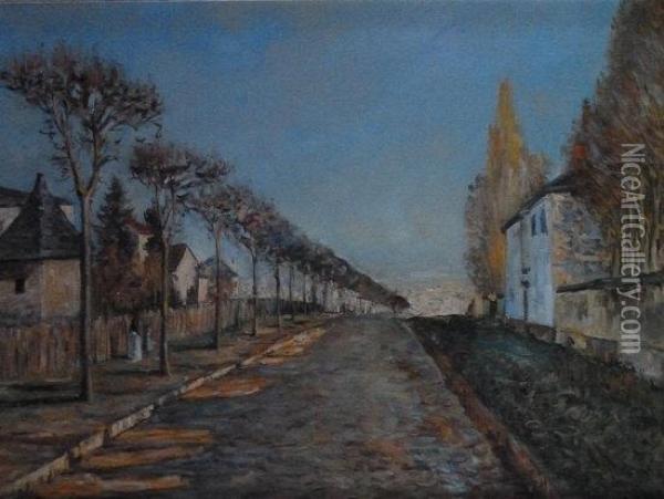A French Poplar Lined Street Oil Painting - Alfred Sisley