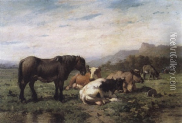 Dieren In Een Landschap Oil Painting - Louis Robbe