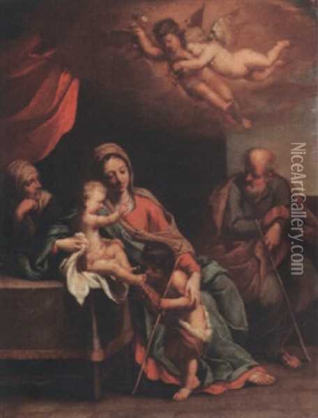 The Holy Family With Saint Anne And The Infant Saint John The Baptist Oil Painting - Simone Cantarini