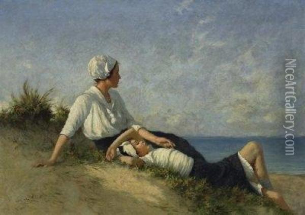 In The Dunes. Signed Bottom Right: H. Seeger Oil Painting - Hermann Seeger