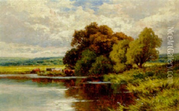 On The Banks Of The Ouse, Hunts. Oil Painting - Henry H. Parker