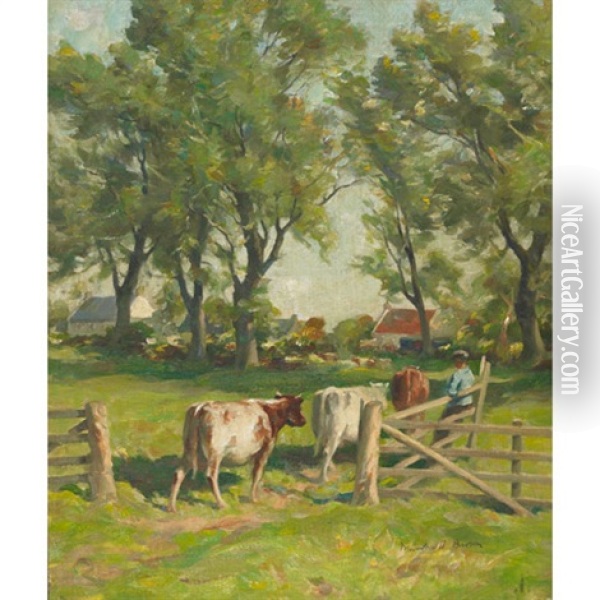 Wester Howgate, Leading Cows To Pasture Oil Painting - William Marshall Brown