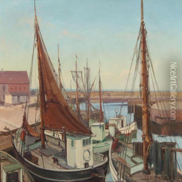 Scenery From Allinge Havn Bornholm Oil Painting - Peder Knudsen