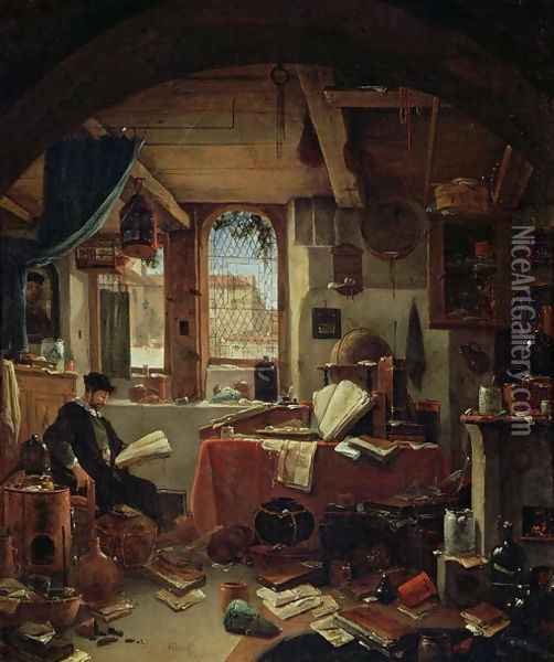 An Alchemist in his Laboratory Oil Painting - Thomas Wyck