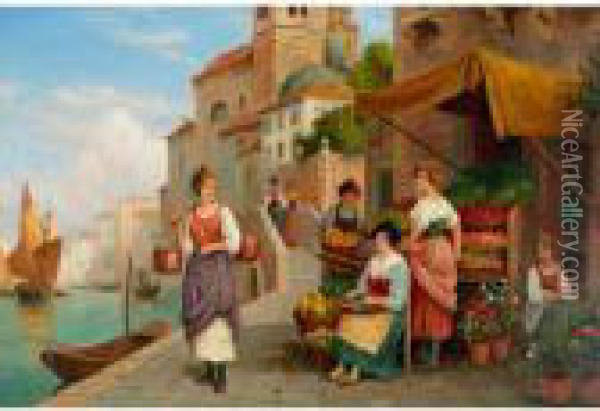 Venetian Flower Market Oil Painting - Arthur Trevor Haddon