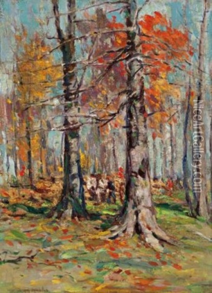 Hauling Cordwood, Autumn Oil Painting - Farquhar McGillivray Strachen Knowles