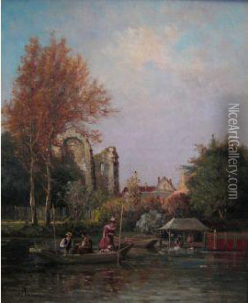 Pecheurs Sur Les Bords De Gretz Sur Loing Oil Painting - Gustave Mascart