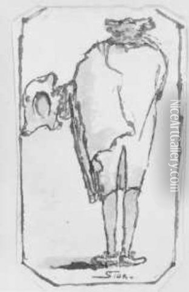 Karikatur Eines Von Hinten Gesehenen Stehenden Mannes Oil Painting - Lorenzo Baldissera Tiepolo
