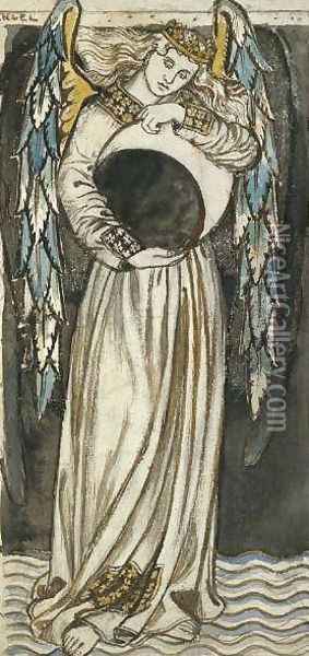 An Angel holding a waning moon Oil Painting - William Morris