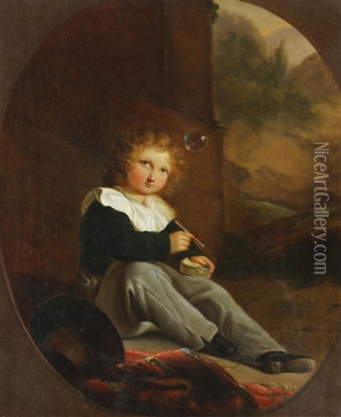Junge, Mit Seifenblasen Spielend Oil Painting - Hermann Georgi