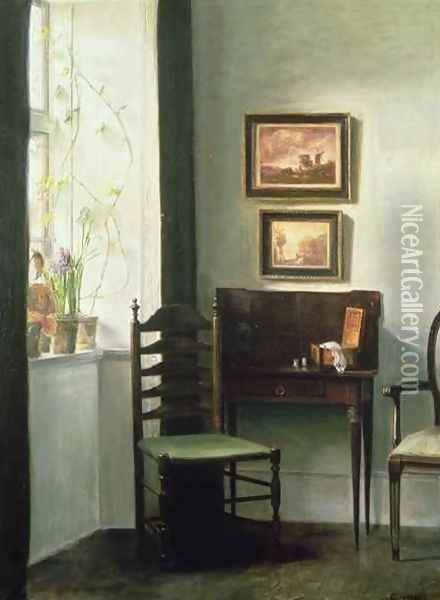 Sunlit Interior Oil Painting - Carl Vilhelm Holsoe