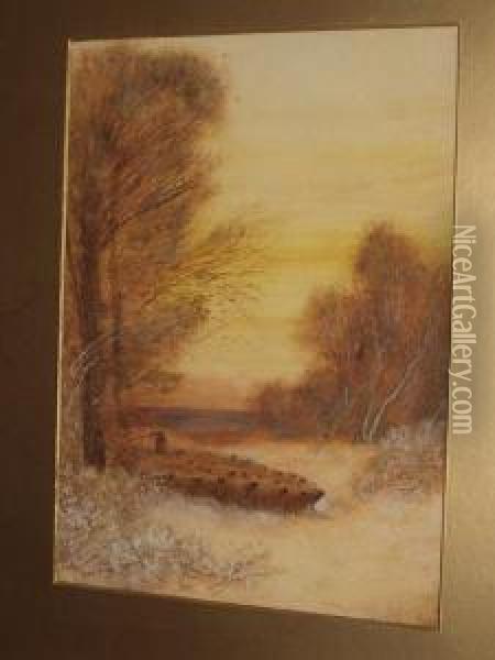'winter Sunset, Epping Forest' Oil Painting - Fred Hines