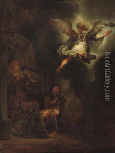 The Angel Leaving Tobias Oil Painting - Rembrandt Van Rijn