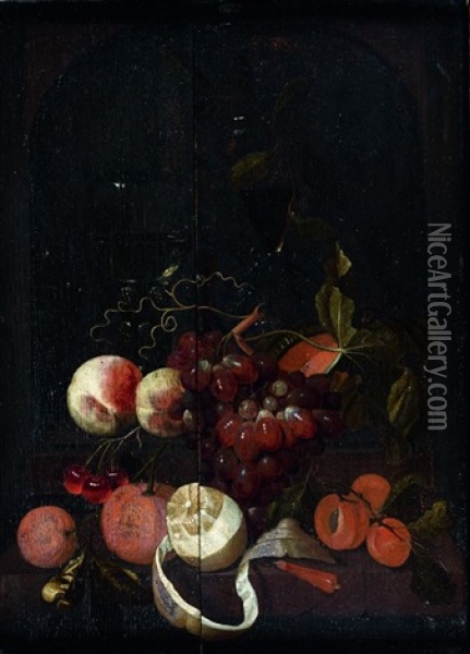 Nature Morte Aux Raisins, Peches, Oranges Et Citrons Oil Painting - Martinus Nellius
