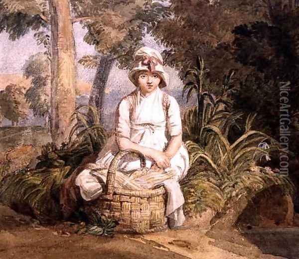 Seated Girl with Bonnet Oil Painting - Joshua Cristall