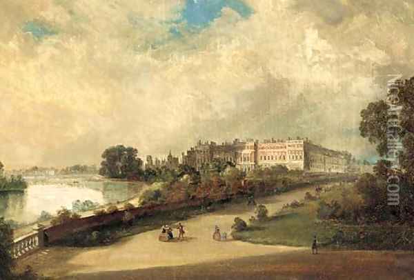 Figures before Hampton Court Oil Painting - English School