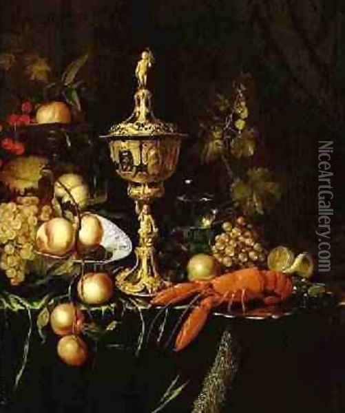 Still Life with a Steeple Cup a Lobster and Fruit 1677 Oil Painting - Pieter Nason