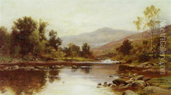 Mountain River Landscape Oil Painting - Alfred Augustus Glendening Sr.