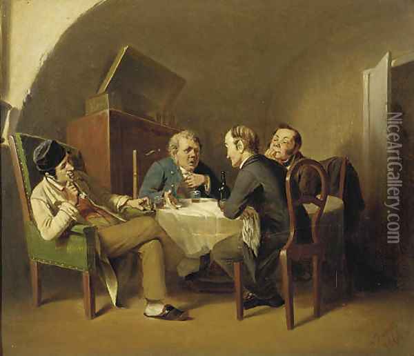 Conversation over a round table Oil Painting - Vasily Perov