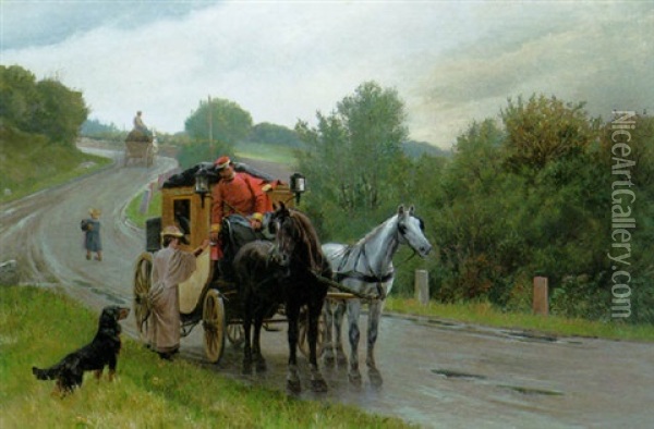 Catching The Postman Oil Painting - Simon Simonsen