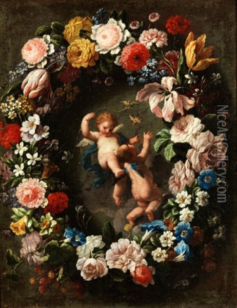 Blumengirlande Mit Putti Oil Painting - Carlo Maratta
