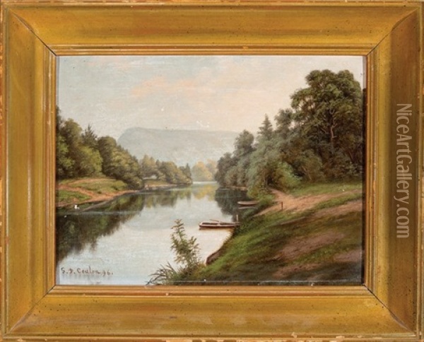 Scottish Scenery, View On The Tay, Above Dunkeld Oil Painting - George David Coulon