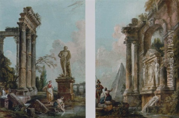 A Capriccio With The Pyramid Of Caius Cestuis Oil Painting - Jean Baptiste Lallemand