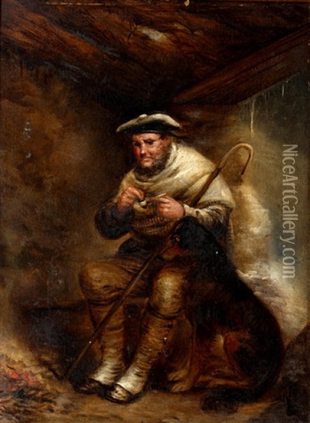 The Shepherd's Bothy (+ Toasting; Pair) Oil Painting - Alexander Leggatt