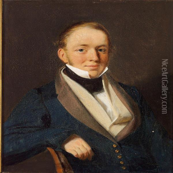 Portrait Of Jacob Hoskiaer, Sea Captain Oil Painting - Wilhelm Ferdinand Bendz