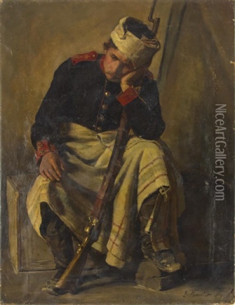 Portrait Eines Sitzenden, Am Kopf Verwundeten Soldaten Aus Dem -er Krieg Oil Painting - Ernst Henseler
