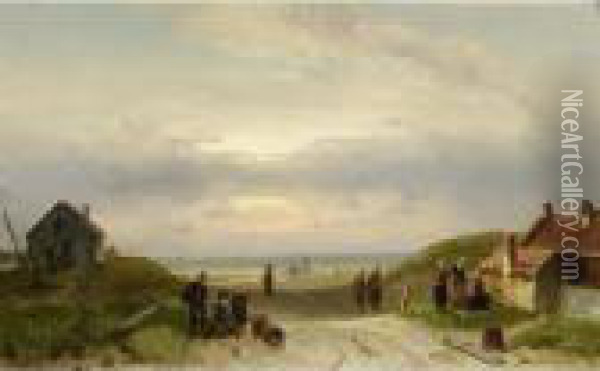 Figures In The Dunes Oil Painting - Charles Henri Leickert