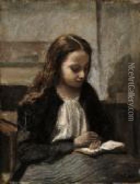 Jeune Fille Assise Lisant, Les Cheveux Sur Les Epaules Oil Painting - Jean-Baptiste-Camille Corot