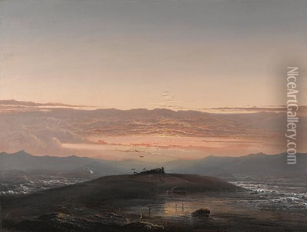 Sunset, San Francisco Bay Oil Painting - Norton Bush