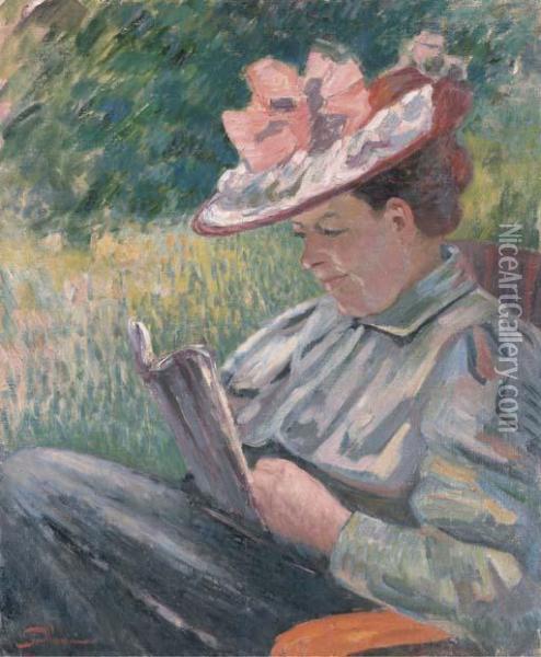 Mme Guillaumin Lisant Dans Le Jardin Oil Painting - Armand Guillaumin