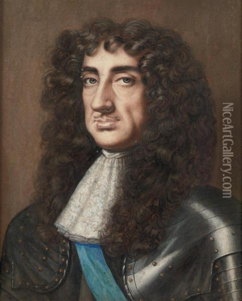 Portrait Of King Charles Ii, Bust-length, In Lace Steinkirk And Wearing The Sash Of The Order Of The Garter Oil Painting - Nicholas Dixon