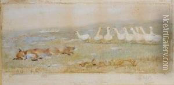 Fox And Geese. Oil Painting - Helen Beatrix Potter