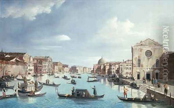 The Grand Canal, Venice looking north-east from Santa Croce to San Geremia Oil Painting - (Giovanni Antonio Canal) Canaletto