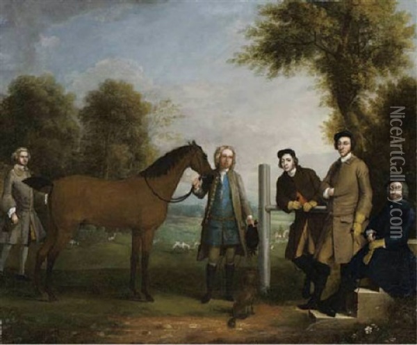 Group Portrait Including Edward Chester, Owner Of Cockenhatch, His Brother Peter, Governor Of Florida, A Groom And The Rev. William Andrew Oil Painting - Arthur Devis
