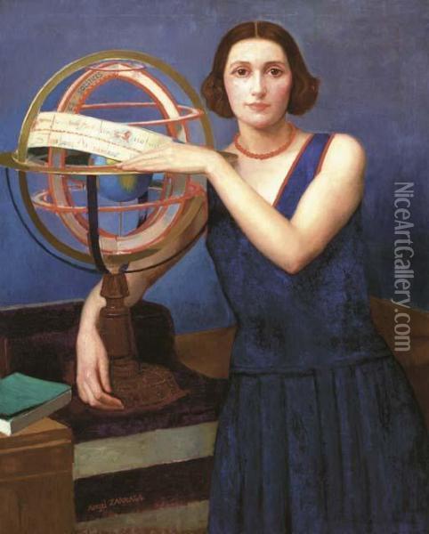 Retrato De Mujer Con Astrolabio Oil Painting - Angel Zarraga Arguelles