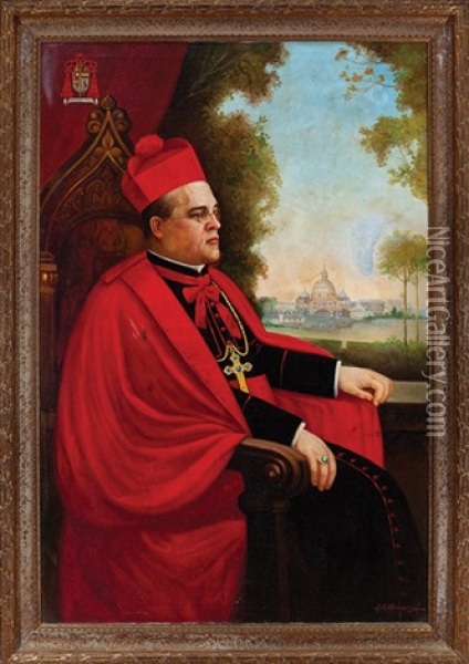 Portrait Of A Cardinal Before A View Of St. Peter's Oil Painting - Joseph Malachy Kavanagh